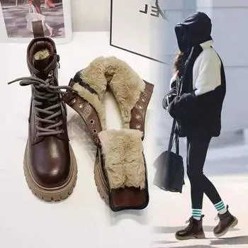 Зимние ботинки Женская обувь Ботинки Утепленные ботинки Утолщенные хлопковые ботинки Зимние зимние ботинки Ботинки на толстой подошве Зимняя обувь 35 коричневый