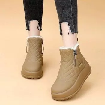 Зимние ботинки женские 2024 года, новые бархатные, утолщенные, водонепроницаемые, нескользящие, короткие ботинки на толстой подошве, женские ботинки из хлопка с подошвой типа «бутерброд» 35