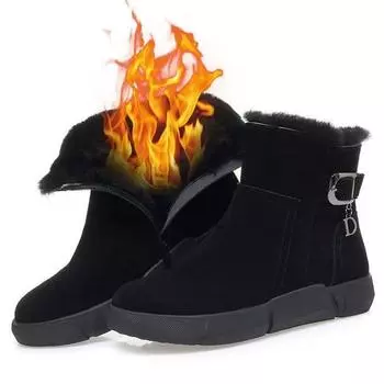 Зимние ботинки женские 2024 года, новые утолщенные теплые ботинки из хлопка, нескользящие хлопковые ботинки с ворсом на толстой подошве, нескользящие теплые короткие ботинки 35