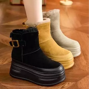 Зимние ботинки женские 2024 года, новые женские туфли на толстой подошве, ворсистые, утолщенные, хлопковые, термообувь женская, зимняя обувь из хлопка 35 имбирный