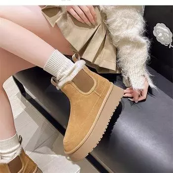 Зимние ботинки женские 2024 года, новые зимние на платформе, универсальные, бархатные, утолщенные внутри, хлопковые, теплые туфли 35 чёрный