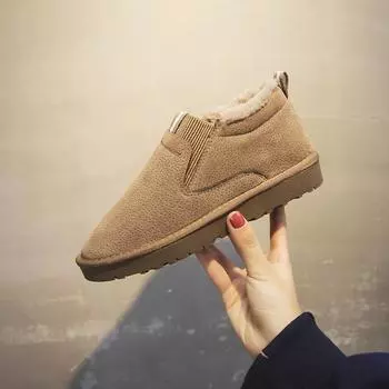 Зимние ботинки женские 2024 новые толстые бархатные большие размеры зимние модные теплые одношаговые короткие ботинки хлопковая обувь женская хлопковая обувь 35 чёрный