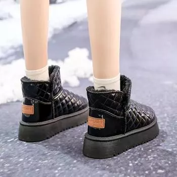 Зимние ботинки женские 2024 новые толстые каблуки толстая подошва сапоги с покрытием хлеб модный темперамент короткие сапоги зимние хлопковые сапоги 35 чёрный