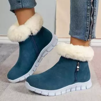 Зимние ботинки женские 2025 Martin boots новые зимние утолщенные однотонные короткие ботинки бархатные теплые плоские хлопковые туфли женские 36 коричневый