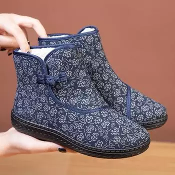Зимние ботинки женские хлопковые туфли однотонные плоские плюшевые теплые зимние женские ботинки женские кроссовки ботильоны на пуговицах повседневная обувь для женщин 35 синий