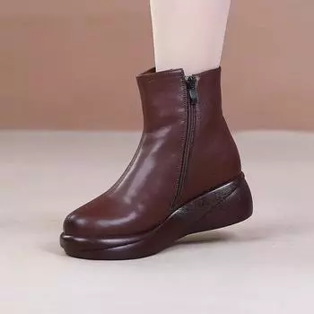 Зимние ботинки женские из мягкой кожи 2024 года, новые зимние утолщенные подошвы, верхняя одежда, хлопковая обувь, мягкие подошвы, нескользящие, бархатные, теплые, хлопковые ботинки 35