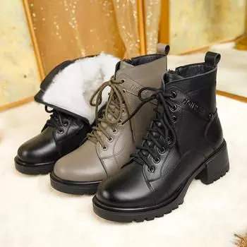 Зимние ботинки женские из натуральной кожи женские ботильоны в британском стиле большого размера нескользящие женские зимние ботинки из натуральной шерсти 35