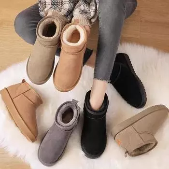 Зимние ботинки женские из натуральной кожи новые сезонные ботинки утолщенные на флисовой подкладке теплые северо-восточные хлопковые ботинки пушистые ботинки 35