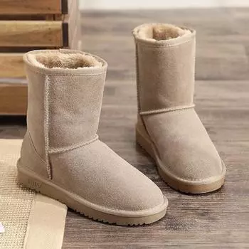 Зимние ботинки женские, кожаные, средней толщины, теплые и нескользящие, с мехом, плюшевые, утолщенные, женские, хлопковые, качественные, женские ботинки 38 верблюд