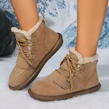 Зимние ботинки женские на плоской подошве туфли на платформе 2024 зимние теплые короткие плюшевые женские ботильоны на меху повседневные удобные женские сапоги 35 хаки