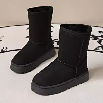 Зимние ботинки женские на толстой подошве, хлопковые, теплые, с начесом и мохнатыми вставками, большой размер 43 36 чёрный