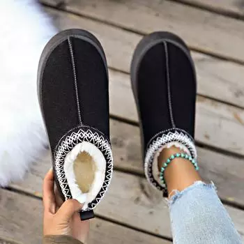 Зимние ботинки женские на толстой подошве, пушистые, зимние, новые, меховые, с интегрированным мешком на голове, флисовые, теплые, хлопковые ботинки 36 чёрный