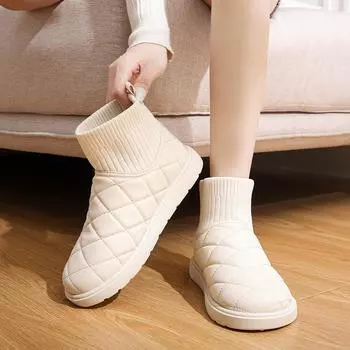 Зимние ботинки женские новые хлопковые ботинки флис утолщенные теплые кожаные толстая подошва северо-восточные повседневные модные короткие ботинки 35