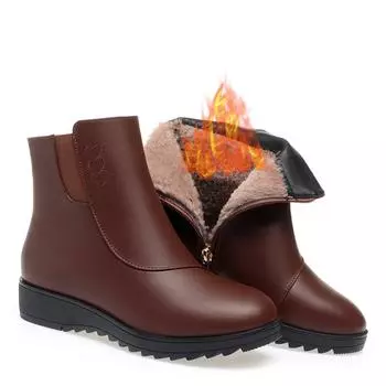Зимние ботинки женские новые холодостойкие и теплые туфли для мамы на танкетке платформе повседневные короткие ботинки модные с круглым носком сноубутсы 35(Foot22.5cm)