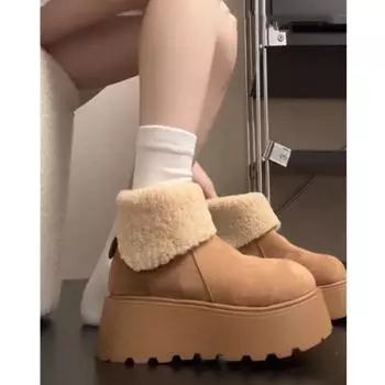 Зимние ботинки женские осень 2024 новые французские темпераментные ретро универсальные бархатные теплые повседневные хлопковые ботинки на толстой подошве 35 жёлтый