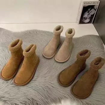 Зимние ботинки женские осень-зима 2024 новые плюшевые женские туфли утолщенные хлопковые туфли пушистые туфли короткие ботинки на плоской подошве ботинки Martin 35