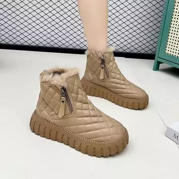 Зимние ботинки женские осенне-зимние женские туфли короткие теплые хлопковые туфли плюс бархат толстые женские зимние ботинки на платформе 35 бежевый