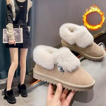 Зимние ботинки женские теплые модные короткие водонепроницаемые женские студенческие с флисовой подкладкой нескользящие с боковой молнией серые с хлопковой подкладкой 35 серый