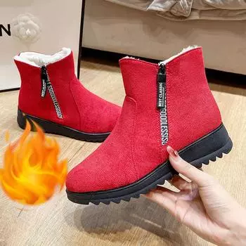 Зимние ботинки женские теплые плюшевые зимние ботинки для женщин ботильоны женские на молнии нескользящие мокасины женские повседневные удобные ботинки на плоской подошве 35 бежевый