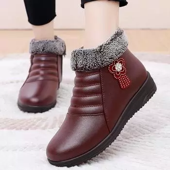 Зимние ботинки, женские толстые плюшевые теплые зимние ботинки, женские удобные уличные ботильоны на молнии, повседневная хлопковая обувь 41 красный