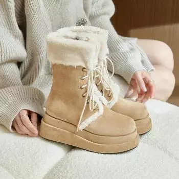 Зимние ботинки женские утепленные утолщенные ретро теплые ботинки Martin до середины голени на шнуровке рыцарские ботинки на толстой подошве 34 хаки