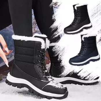 Зимние ботинки, женские высокие кроссовки, большие размеры, теплая уличная обувь с мягкой подкладкой, походные альпинистские ботинки на шнуровке, высокие женские ботинки