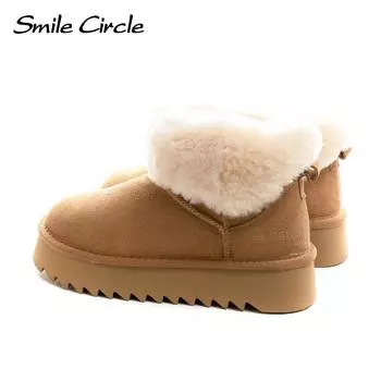 Зимние ботинки женские замшевые кожаные шерстяные толстые повседневные ботинки зимние согревающие ботинки на платформе 35 коричневый