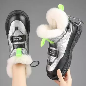 Зимние ботинки женские зимние 2022 новые теплые хлопковые туфли женские удобные меховые плюс бархатные ботильоны на плоской подошве 35