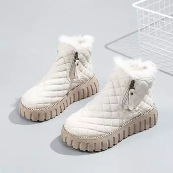 Зимние ботинки, женские зимние ботильоны, женские теплые ботинки на меховой подкладке, утепленная обувь, кроссовки на плоской подошве на молнии, уличные ботильоны 35 чёрный