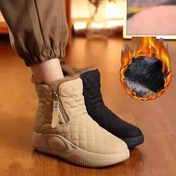 Зимние ботинки, женские зимние ботильоны, женские теплые ботинки на меховой подкладке, утепленная обувь, кроссовки на плоской подошве на молнии, уличные ботильоны 35 хаки