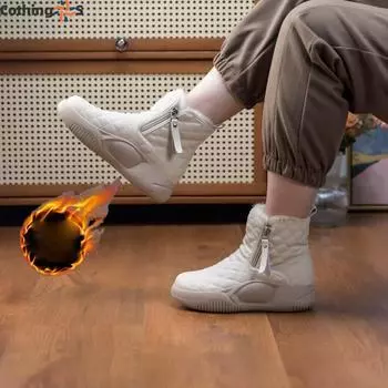 Зимние ботинки женские зимние ботильоны женские теплые меховые ботинки утолщенные туфли кроссовки на молнии на плоской подошве 35 хаки