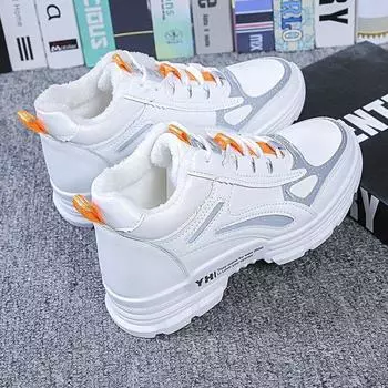 Зимние ботинки, женские зимние ботинки, модные черные, белые кожаные туфли на платформе, женские ботильоны, женские теплые повседневные кроссовки на меху 35 чёрный