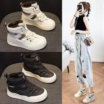 Зимние ботинки женские зимние новые толстые шерстяные теплые высокие женские туфли однослойные студенческие модные 34