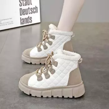 Зимние ботинки женские, зимние, новые, зарубежного стиля, модные, бархатные, теплые, водонепроницаемые, нескользящие, высокие, хлопковые, женские T 35 чёрный