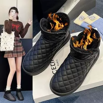 Зимние ботинки женские зимние водонепроницаемые нескользящие утолщенные хлопковые ботинки зарубежного производства женские туфли 36 чёрный