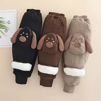 Зимние брюки для мальчиков, детские хлопковые брюки для младенцев, повседневные брюки из утолщенного вельвета с рисунком собаки из мультфильма для детей от 0 до 4 лет 110 коричневый