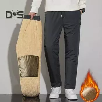 Зимние брюки для мужчин среднего возраста, утолщенный флис, эластичный пояс на шнурке, большие размеры, сохраняющие тепло, карманы на молнии, однотонные, теплые, для спорта, путешествий, работы L серый