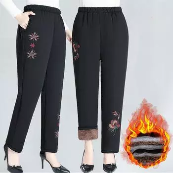Зимние брюки из утолщенного бархата ягненка больших размеров для женщин среднего и пожилого возраста, теплые брюки из хлопка для мам, свободные брюки для бабушек L