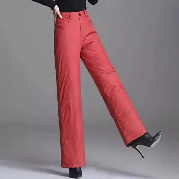 Зимние брюки с высокой талией из хлопка, широкие брюки, женские, повседневные, утолщенные, пушистые, мешковатые, зимние, теплые, ветрозащитные, прямые XXXL чёрный