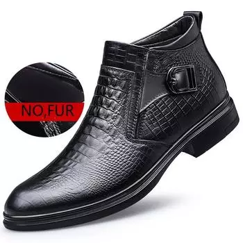 Зимние черные мужские ботинки «Челси» с высоким берцем, с боковой молнией, деловые ботинки из натуральной кожи, толстая подошва, модные ковбойские сапоги 37