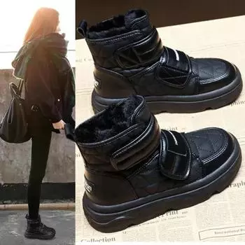 Зимние черные толстые высокие каблуки ботильоны женские высококачественные сохраняющие тепло модные элегантные короткие кожаные ботинки с пряжкой 36