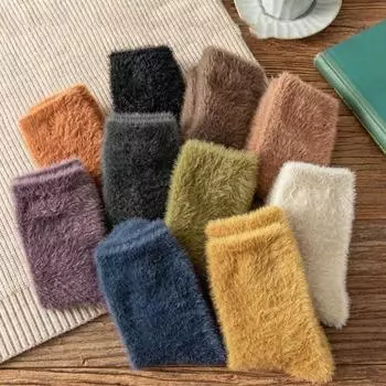 Зимние чулки, однотонные, сохраняющие тепло, плюшевые, не падающие, пушистые, женские зимние носки для повседневной жизни оранжевый