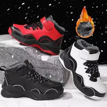 Зимние детские баскетбольные кроссовки для мальчиков из хлопка, пушистая нескользящая теплая спортивная обувь для мальчиков 28 прохладный черный