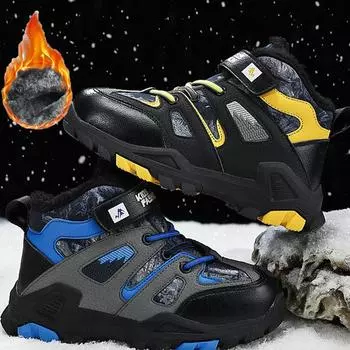 Зимние детские баскетбольные кроссовки для мальчиков из хлопка, пушистые волчьи зубы, нескользящие, теплые, спортивные туфли 31 синий