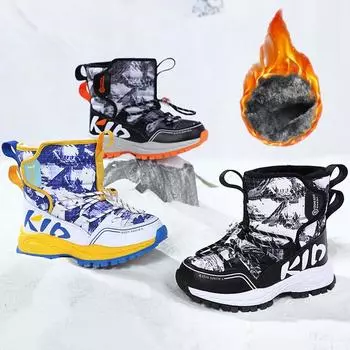 Зимние детские большие размеры модные и мягкие теплые уличные высокие хлопковые ботинки зимние ботинки средние ботинки 30-38 30 жёлтый