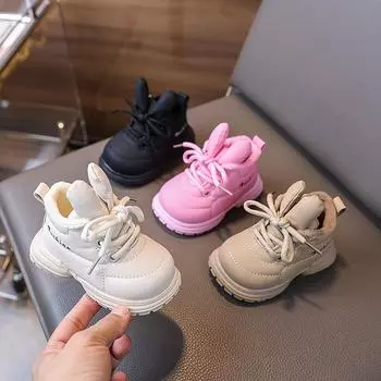 Зимние детские ботинки для девочек, однотонные, милые, для мальчиков, круглые, универсальные, повседневные, детские, модные, ботильоны из хлопка, новые, популярные 15 чёрный