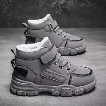 Зимние детские ботинки для мальчиков, утепленные кашемировые теплые зимние ботинки для девочек, нескользящие уличные ботинки, студенческая обувь, походная обувь 26 серый