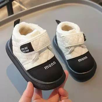 Зимние детские ботинки для малышей, толстые теплые детские плюшевые ботинки, мягкие нескользящие детские зимние ботинки для девочек, хлопковая обувь для мальчиков 21 чёрный