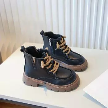 Зимние детские ботинки корейского стиля, нескользящие детские короткие ботинки, модные утолщенные теплые хлопковые ботинки для мальчиков и девочек 26 хаки