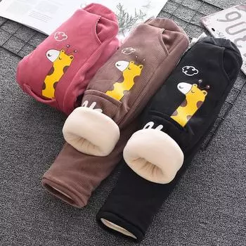 Зимние детские флисовые штаны 0-7 лет Детская одежда Осенние леггинсы для девочек и мальчиков с вышивкой из мультфильмов Плотные теплые брюки 130 коричневый